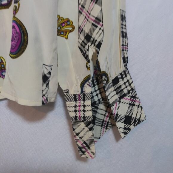 Francesca of Damon Vintage 80s Silk Plaid Pocket Watch Print Chic Preppy Size 8 - Picture 10 of 10